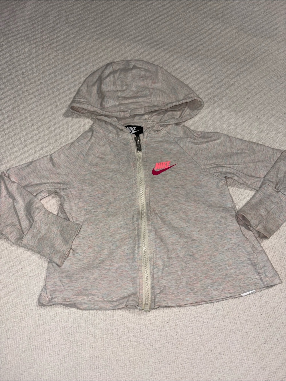 Nike Toddler Hooded Zip Jacket in Light Heather Gray with Pink Logo